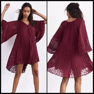 Anthropologie Burgundy Pleated Dress
